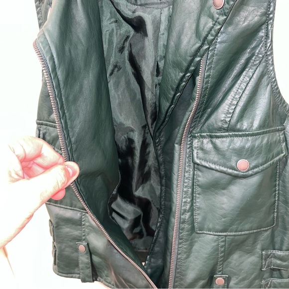 JOUJOU FAUX LEATHER WOMEN GREEN JACKET BIKER VEST SIZE S VINTAGE ZIP UP/POCKETS - Picture 4 of 8